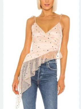 Majorelle callum peplum style ruffle top mesh spotted multi sz medium